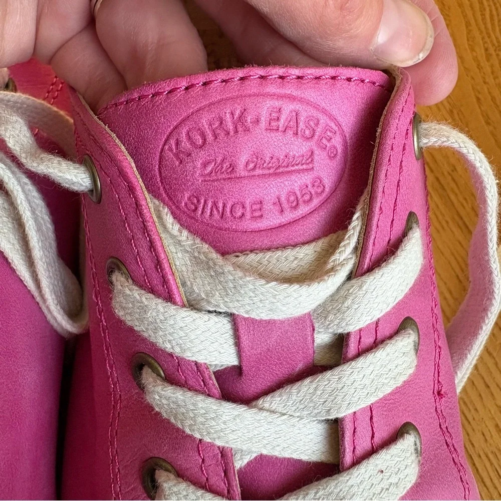 KORK-EASE PINK shoes LEATHER SNEAKERS CORK funky womens SIZE 9 tan brown lace up
